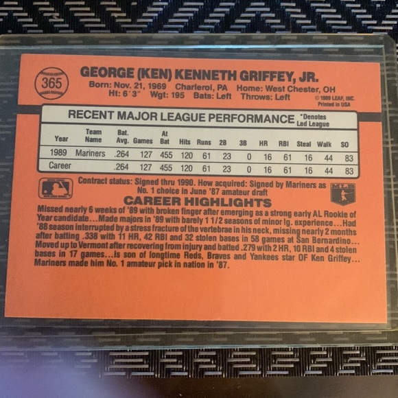 Ken Griffey jr 1990 donruss error card - Picture 2 of 2